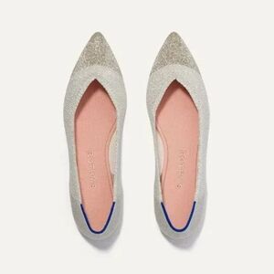 New Rothy’s The Point Diamond Metallic  Flats Cream Platinum Size 11